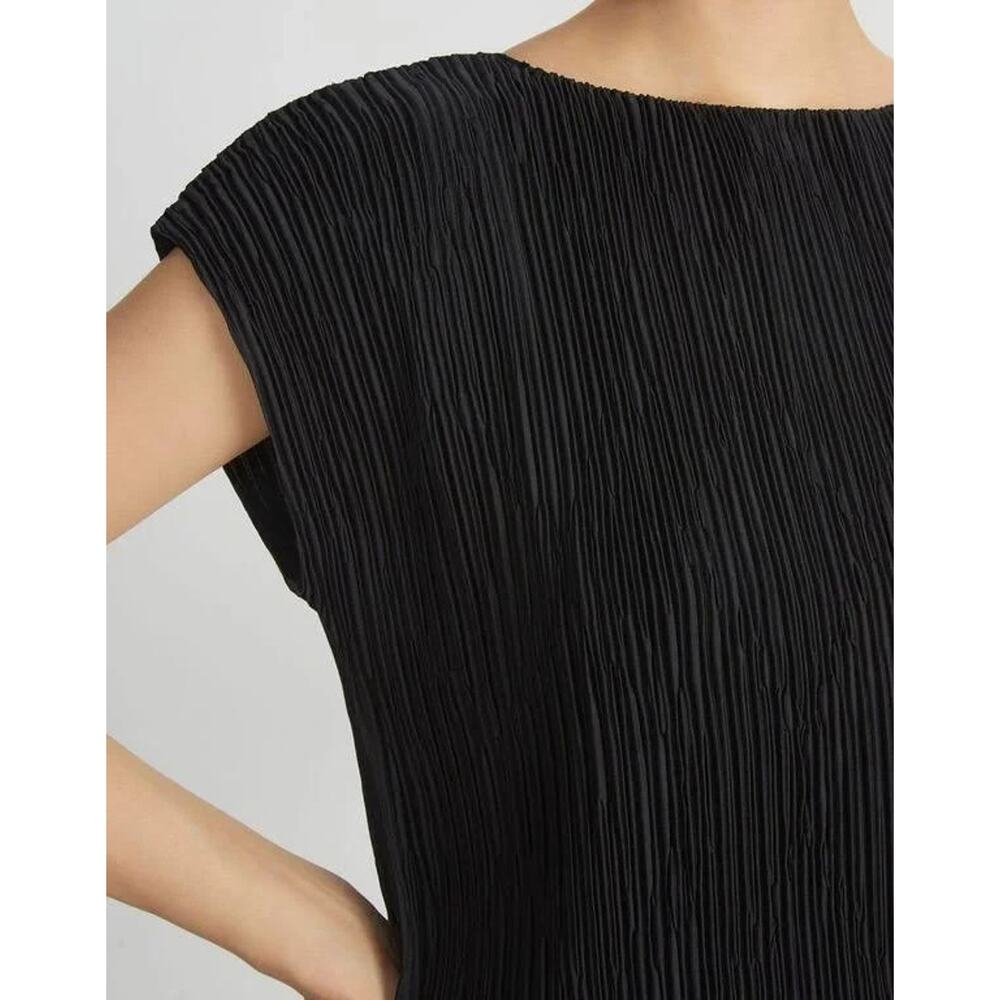 Lafayette 148 NY Dolman Blouse Top Shirt Black Pleated Cap Sleeve Plisse Boat M - Picture 4 of 10